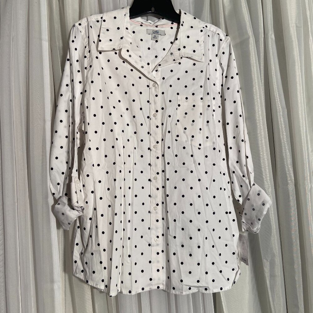 Croft & Barrow Black and White Polka Dot Button Up with Cuffed Sleeves XXL NWT